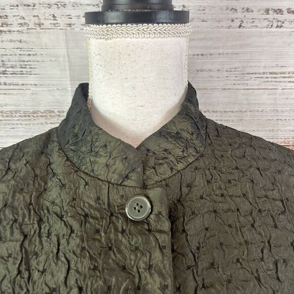 Coldwater Creek Blazer Jacket size Medium Olive Army Green Crinkle Shimmery - Picture 4 of 12